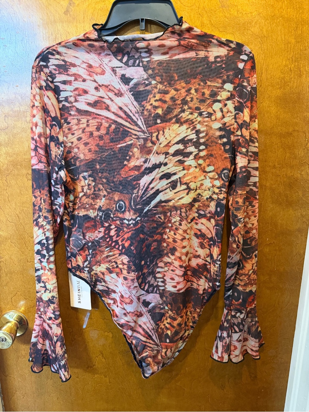 SHEIN bae sheer butterfly bodysuit long sleeve lightweight boho bodysuit 1XL